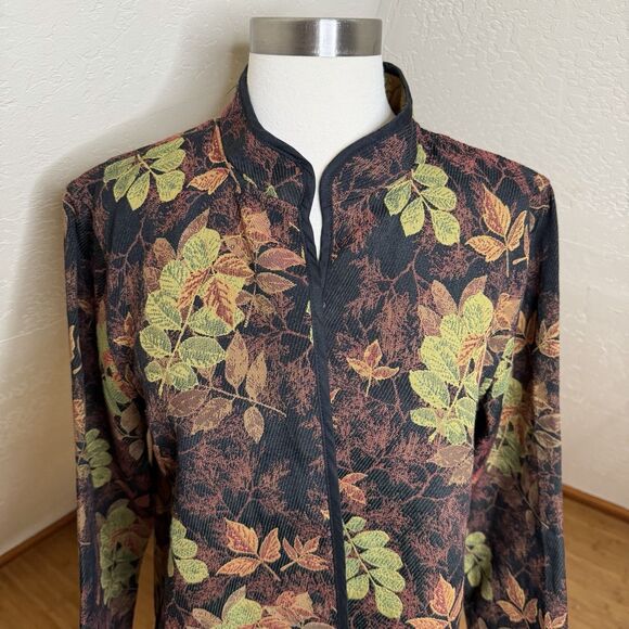 Serengeti Tapestry Open Front Jacket Womens Large Leaf Print Reversible Boho - Picture 2 of 9